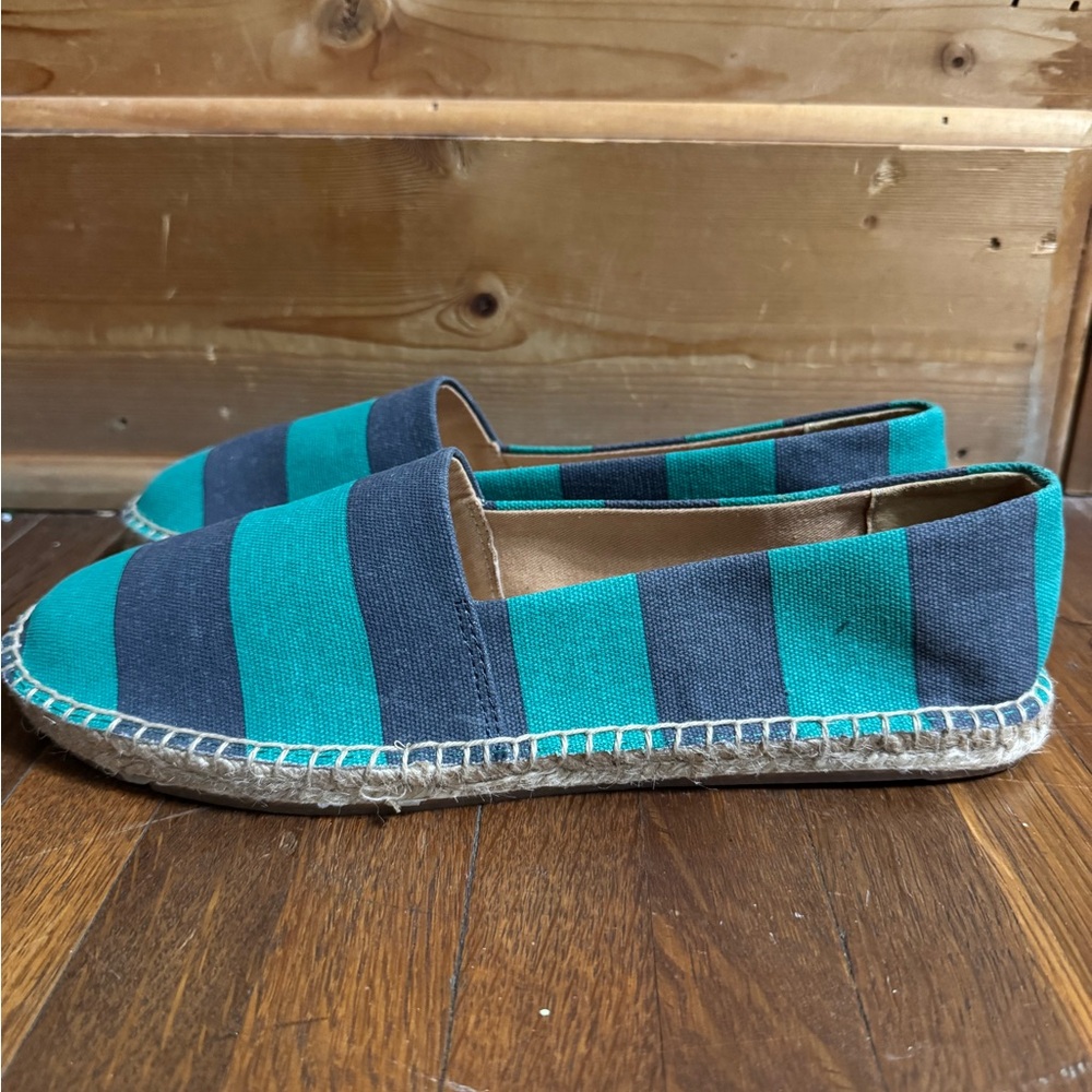 JCrew green and navy striped espadrille flats brand new